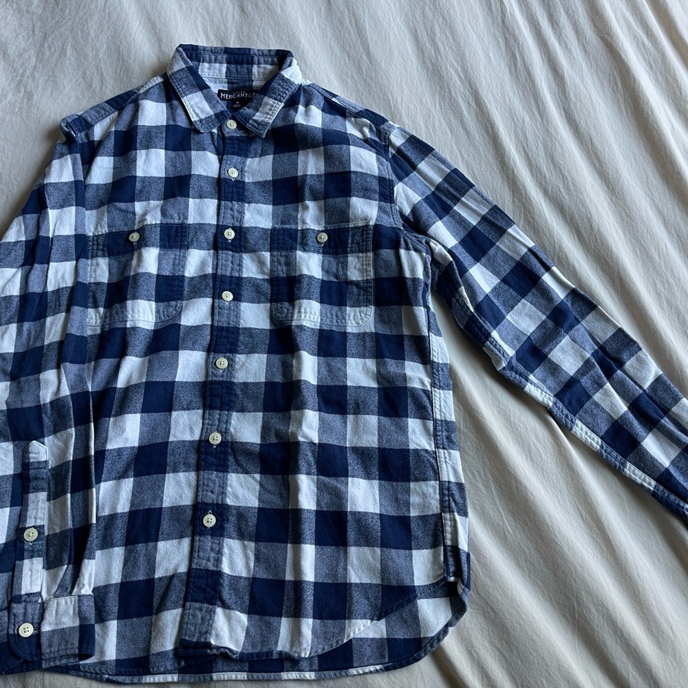 J.Crew Mercantile Blue and White Plaid Shirt